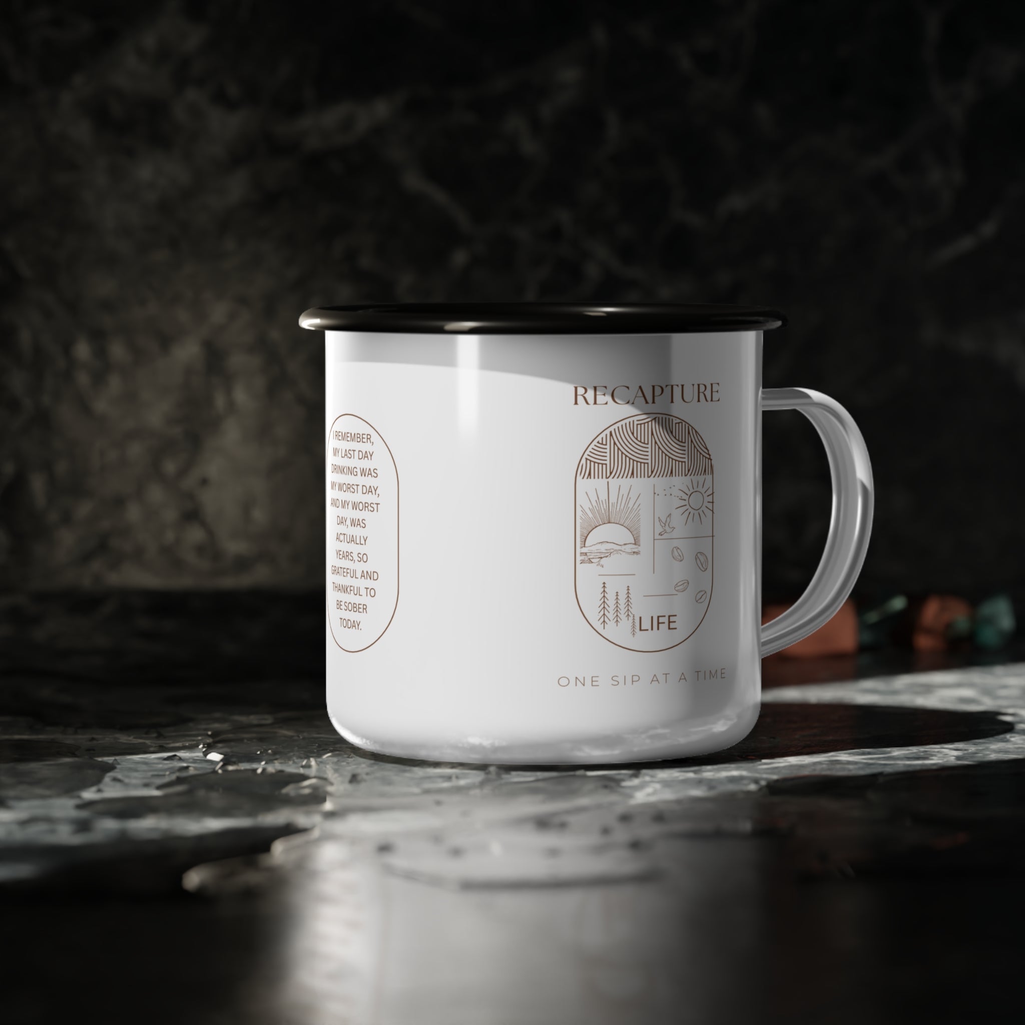 Enamel Camp Mug With Grateful For Recovery Message