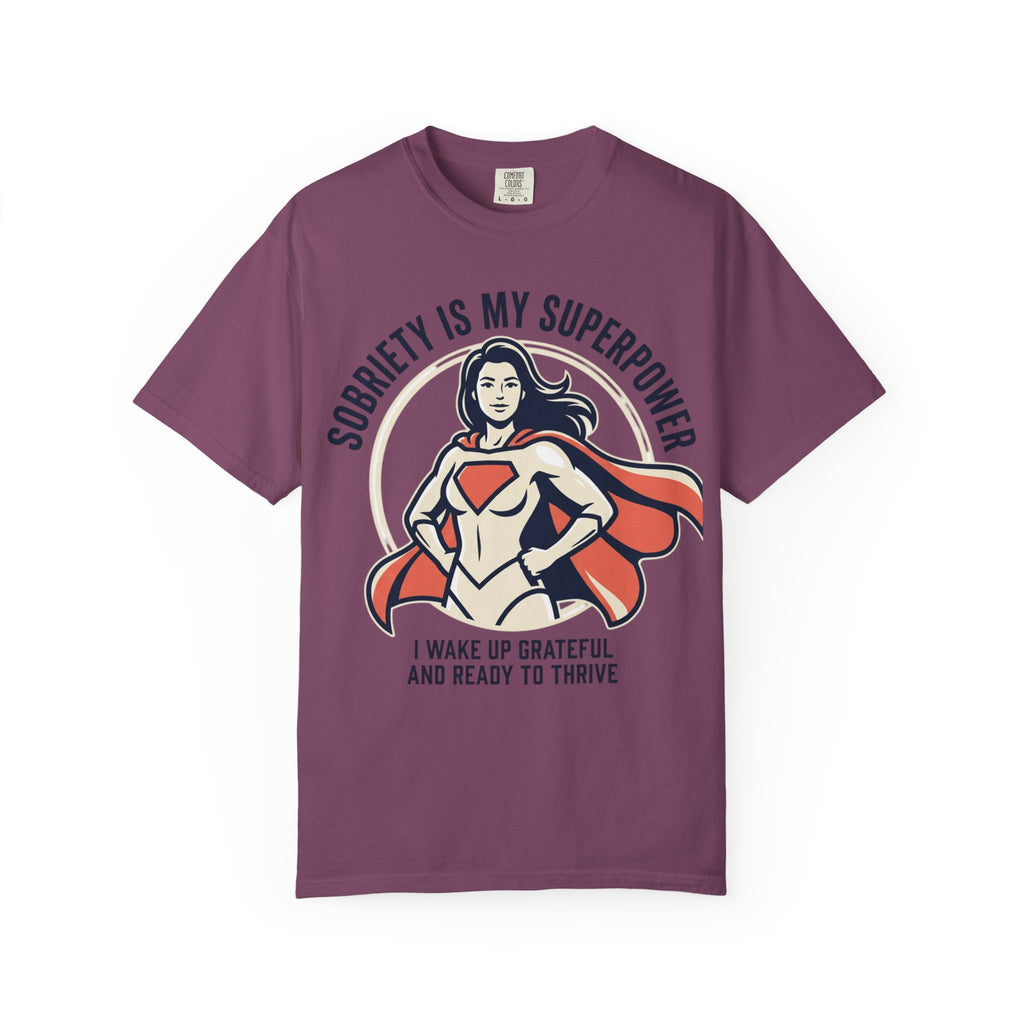 Sobriety Is My Superpower T-Shirt — Women's Recovery Hero Graphic Tee