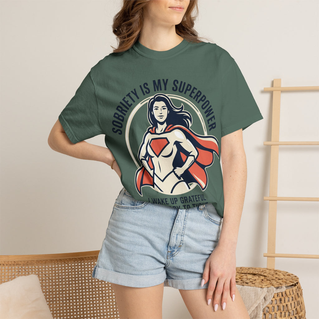 Sobriety Is My Superpower T-Shirt — Women's Recovery Hero Graphic Tee