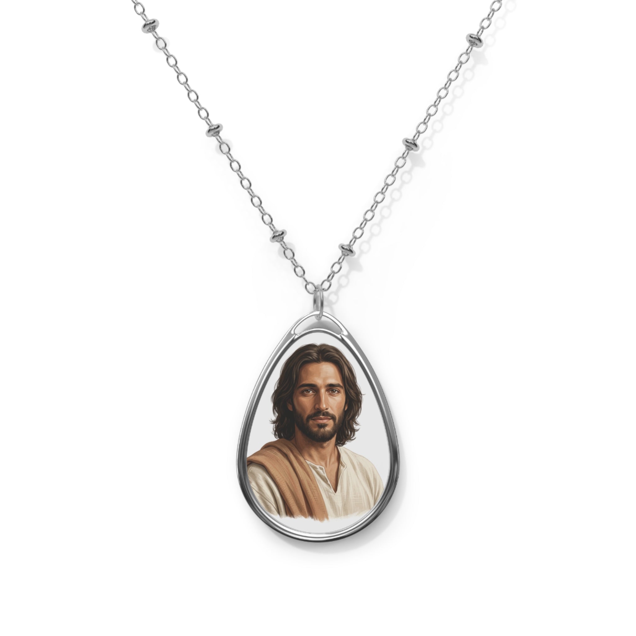 Oval Photo Keepsake Pendant Necklace With Glossy Finish