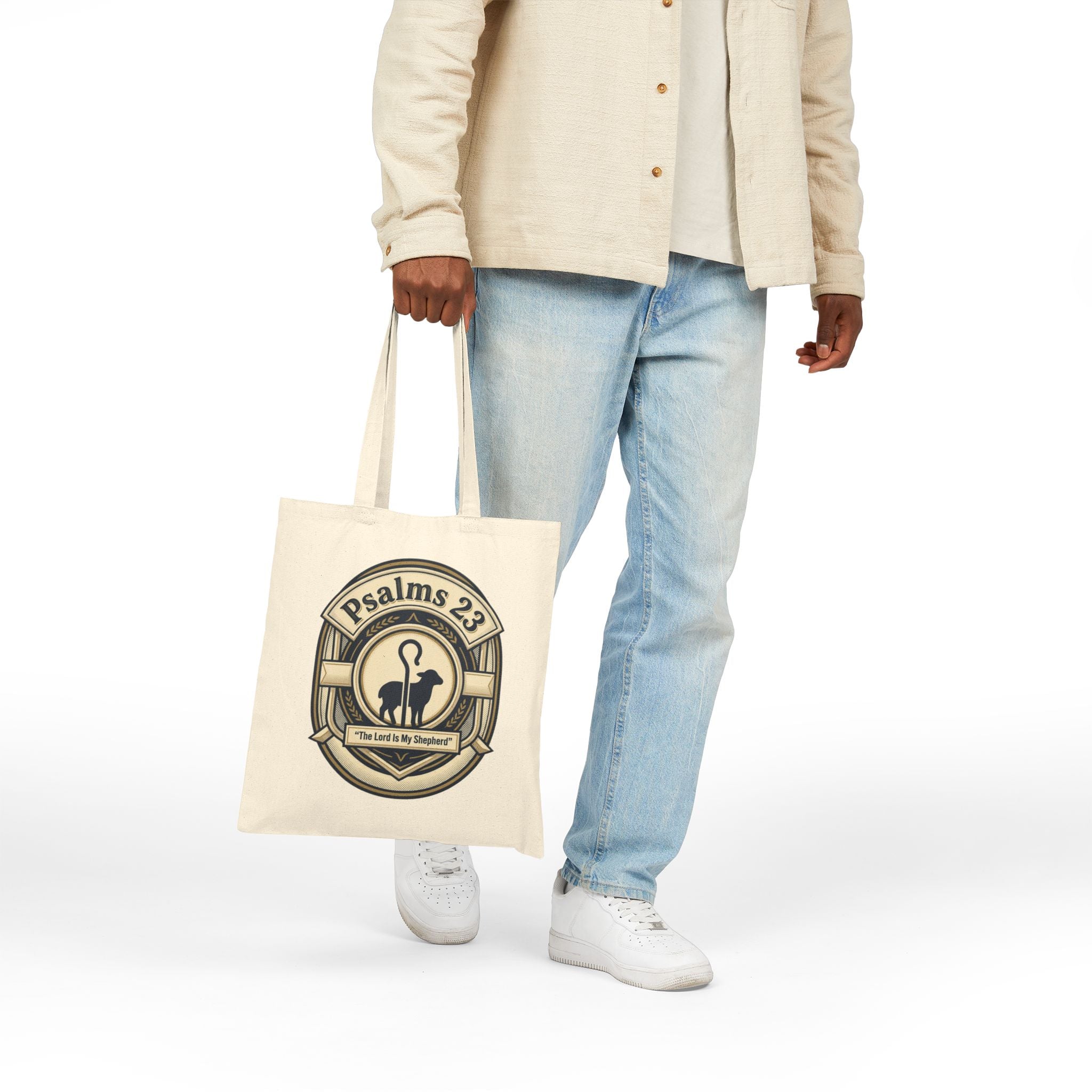 Psalms 23 'He Goes Where I Go' Yeshua Cotton Canvas Tote Bag