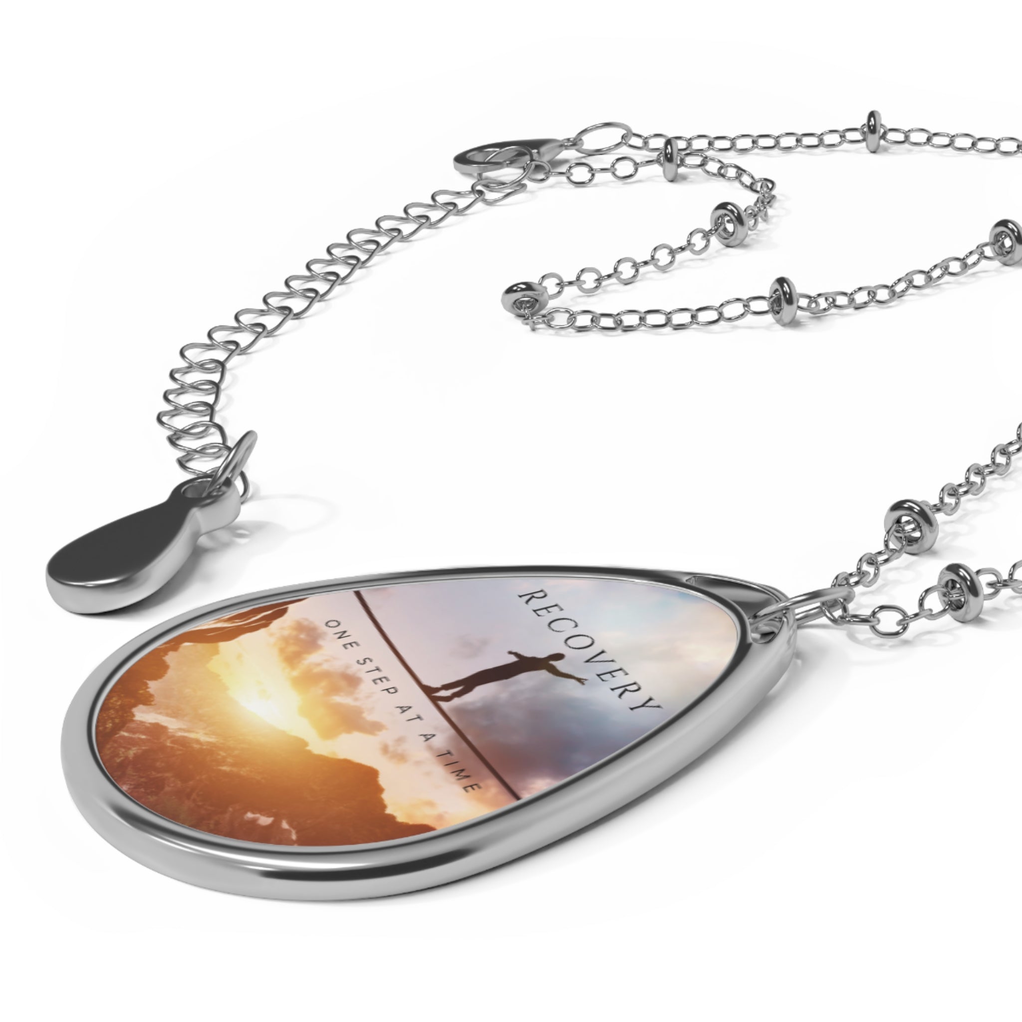 Sobriety Tightrope Oval Necklace – Inspiring Recovery Gift