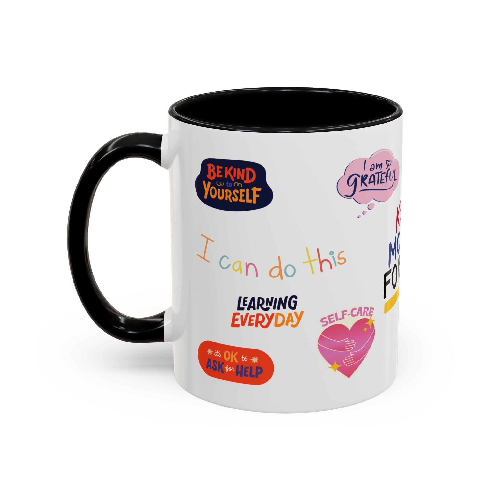 Motivational Sticker Collage Coffee Mug – Ceramic Accent