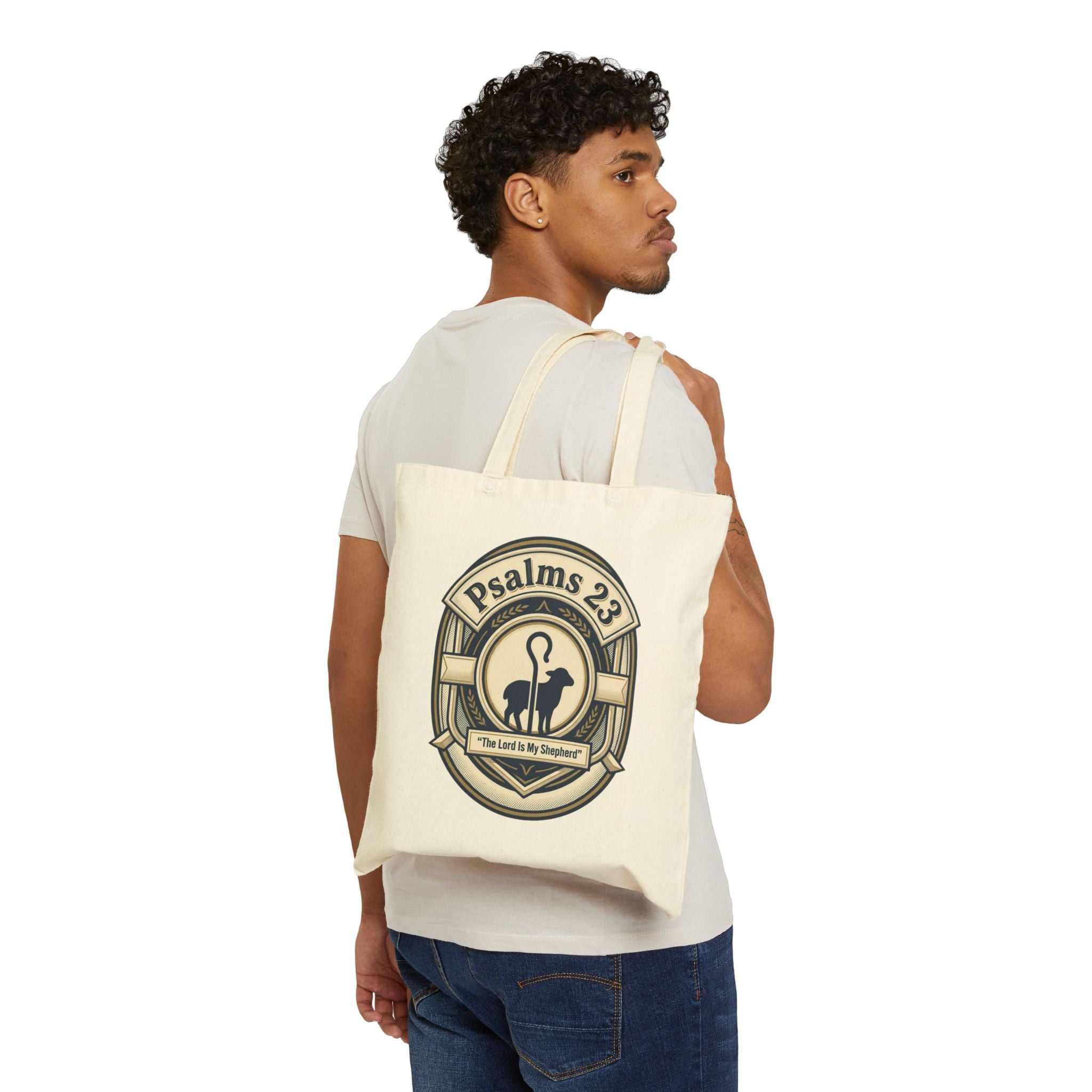 Psalms 23 'He Goes Where I Go' Yeshua Cotton Canvas Tote Bag