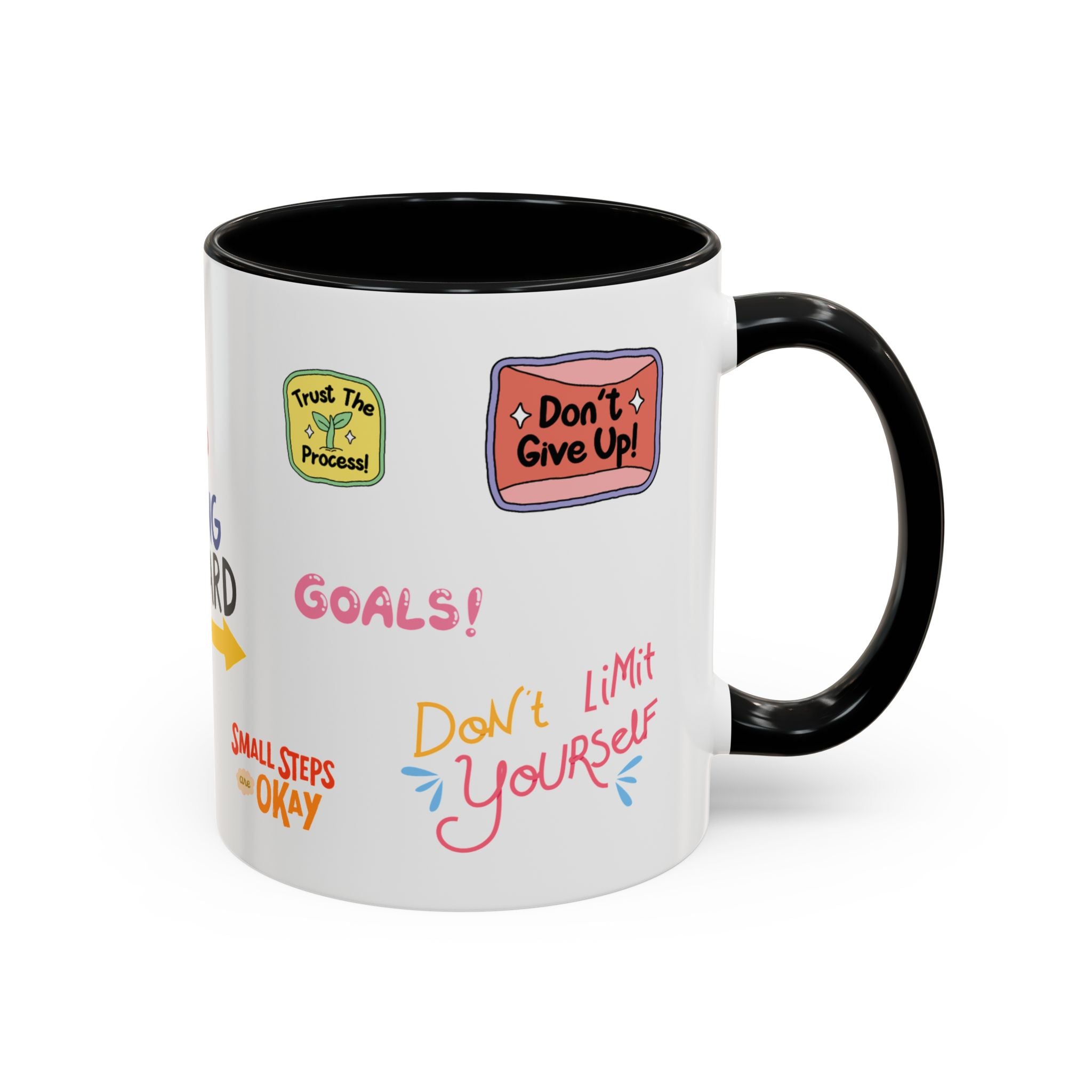 Motivational Sticker Collage Coffee Mug – Ceramic Accent
