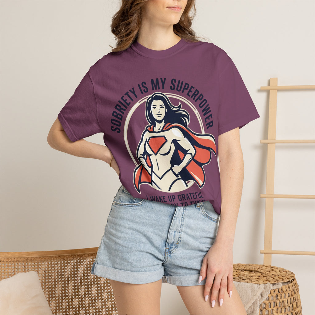 Sobriety Is My Superpower T-Shirt — Women's Recovery Hero Graphic Tee
