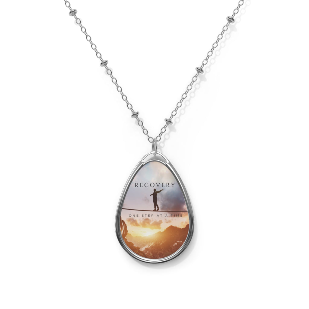 Sobriety Tightrope Oval Necklace – Inspiring Recovery Gift