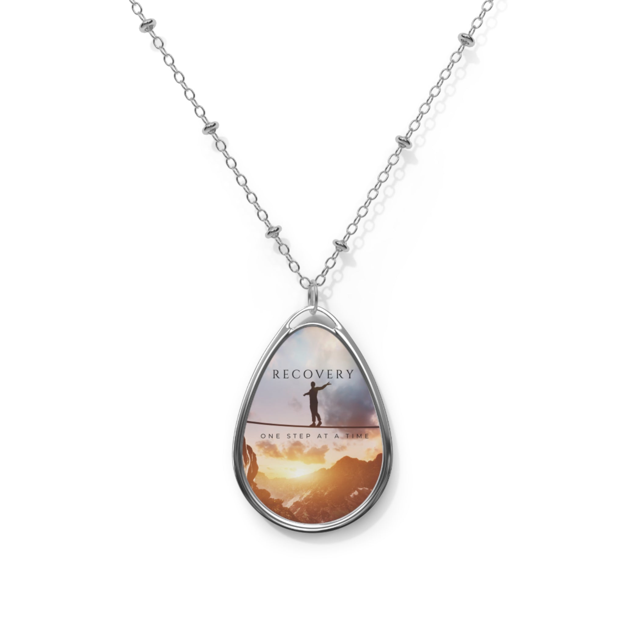 Sobriety Tightrope Oval Necklace – Inspiring Recovery Gift