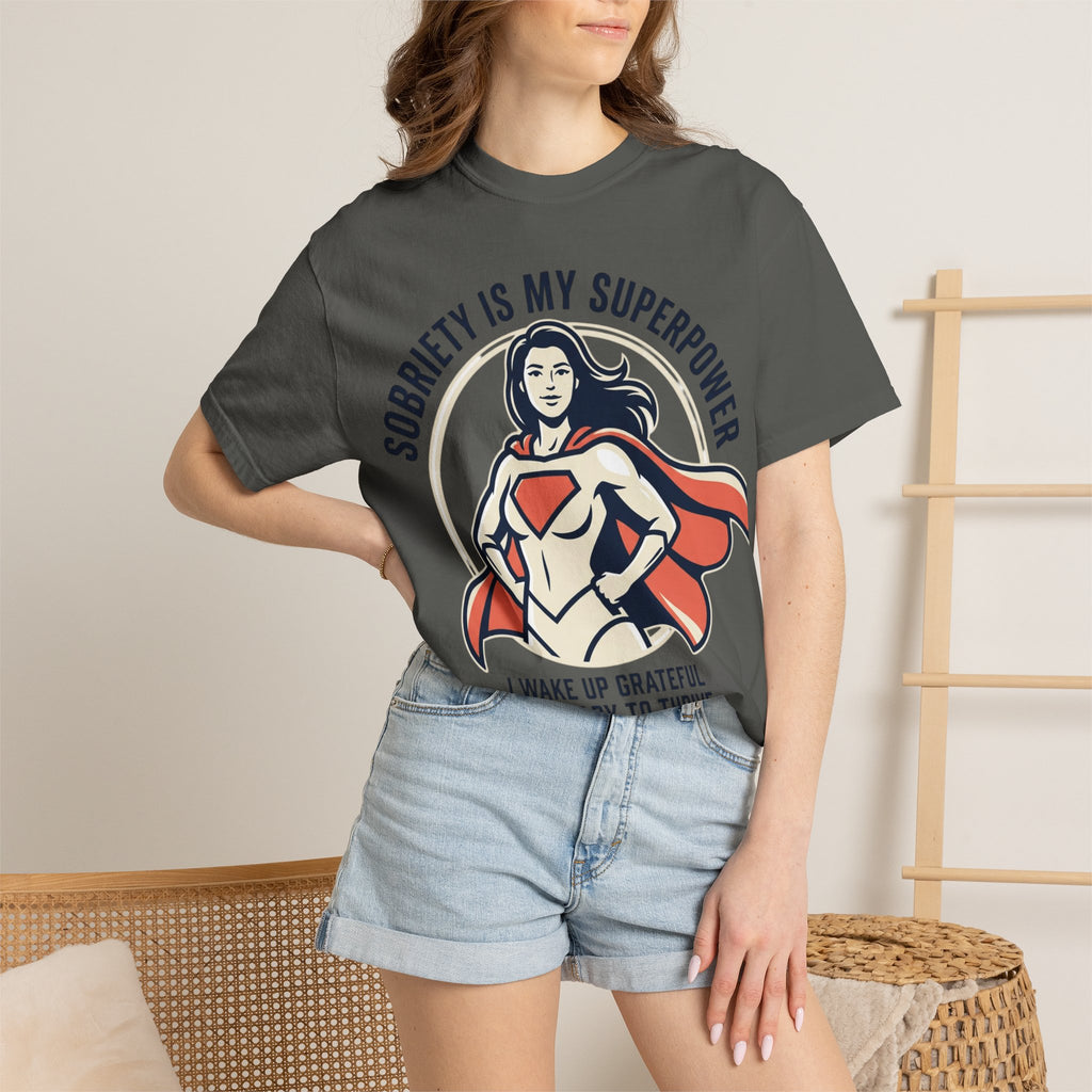 Sobriety Is My Superpower T-Shirt — Women's Recovery Hero Graphic Tee