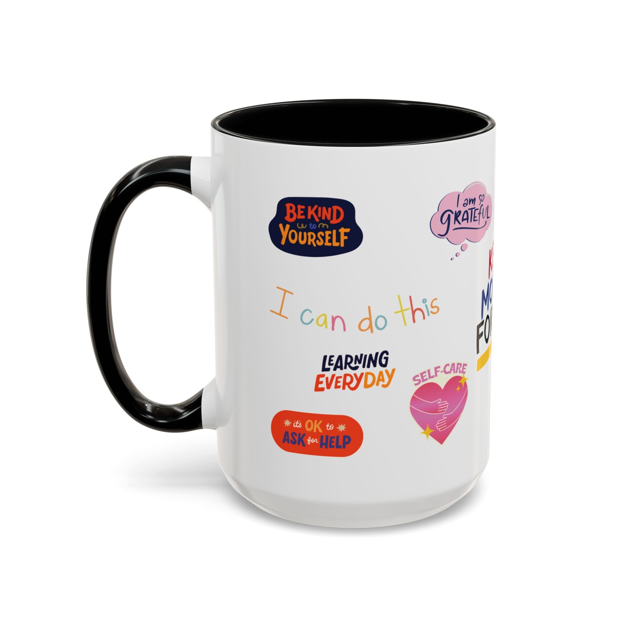 Motivational Sticker Collage Coffee Mug – Ceramic Accent