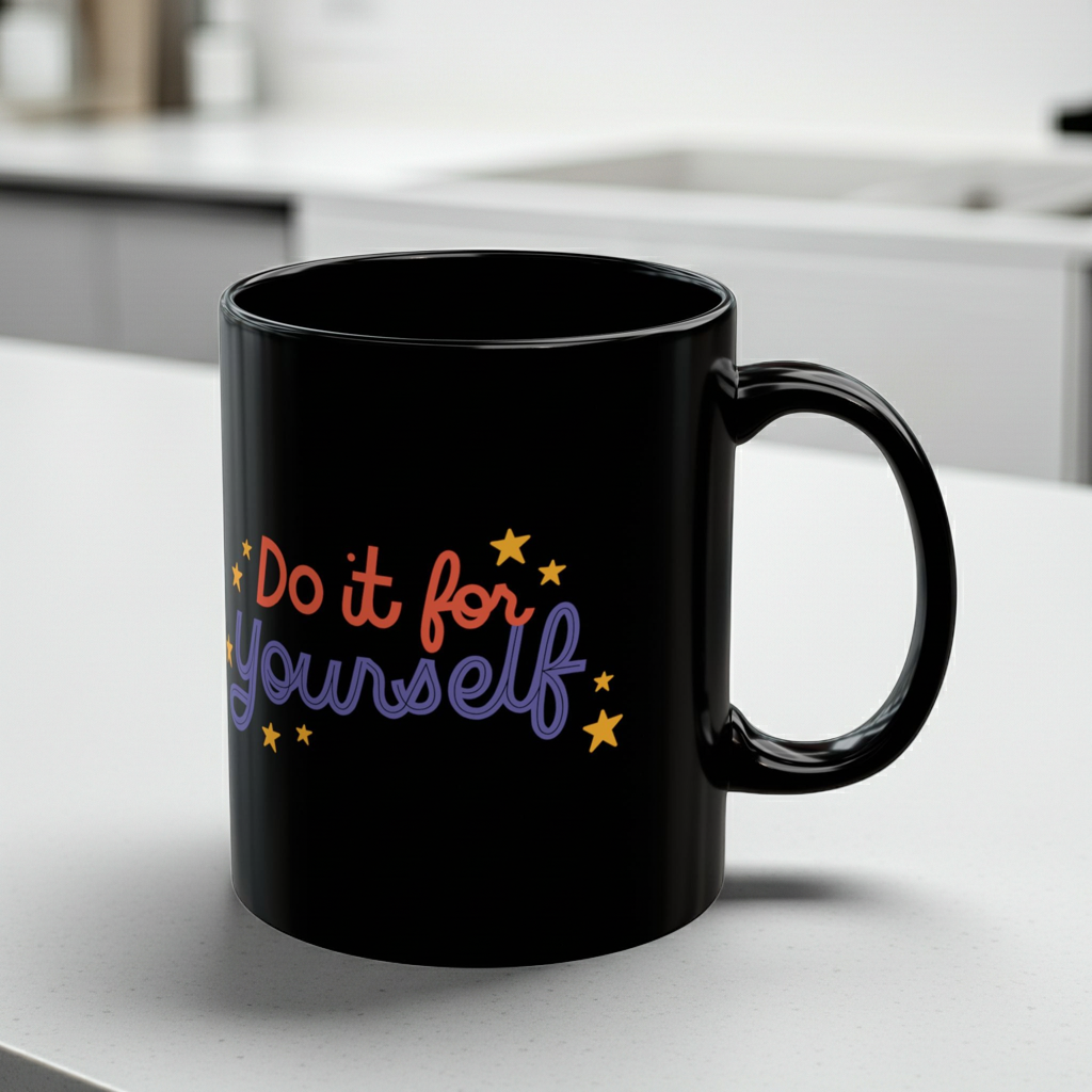 Motivational Black Ceramic Coffee Mug With Retro Script