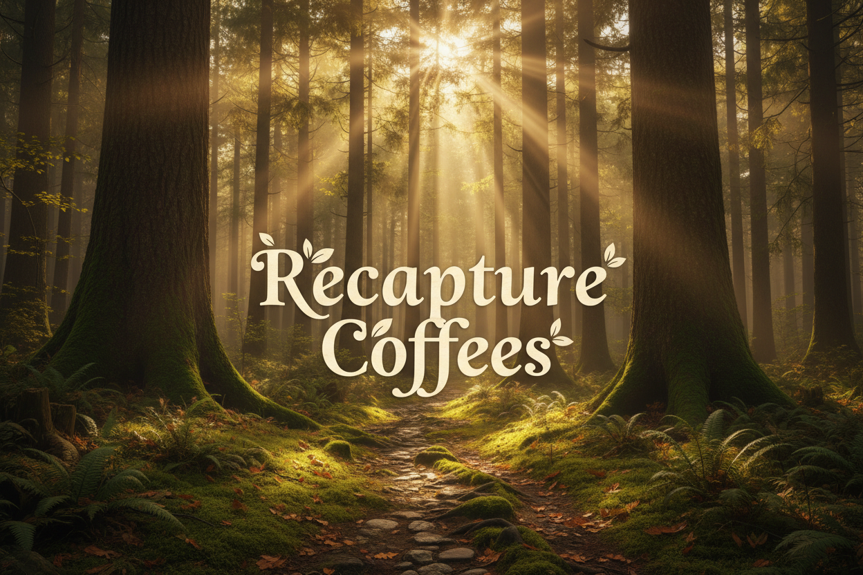 based on sobriety, The name Recapture Coffees in a forest with the sun shining through