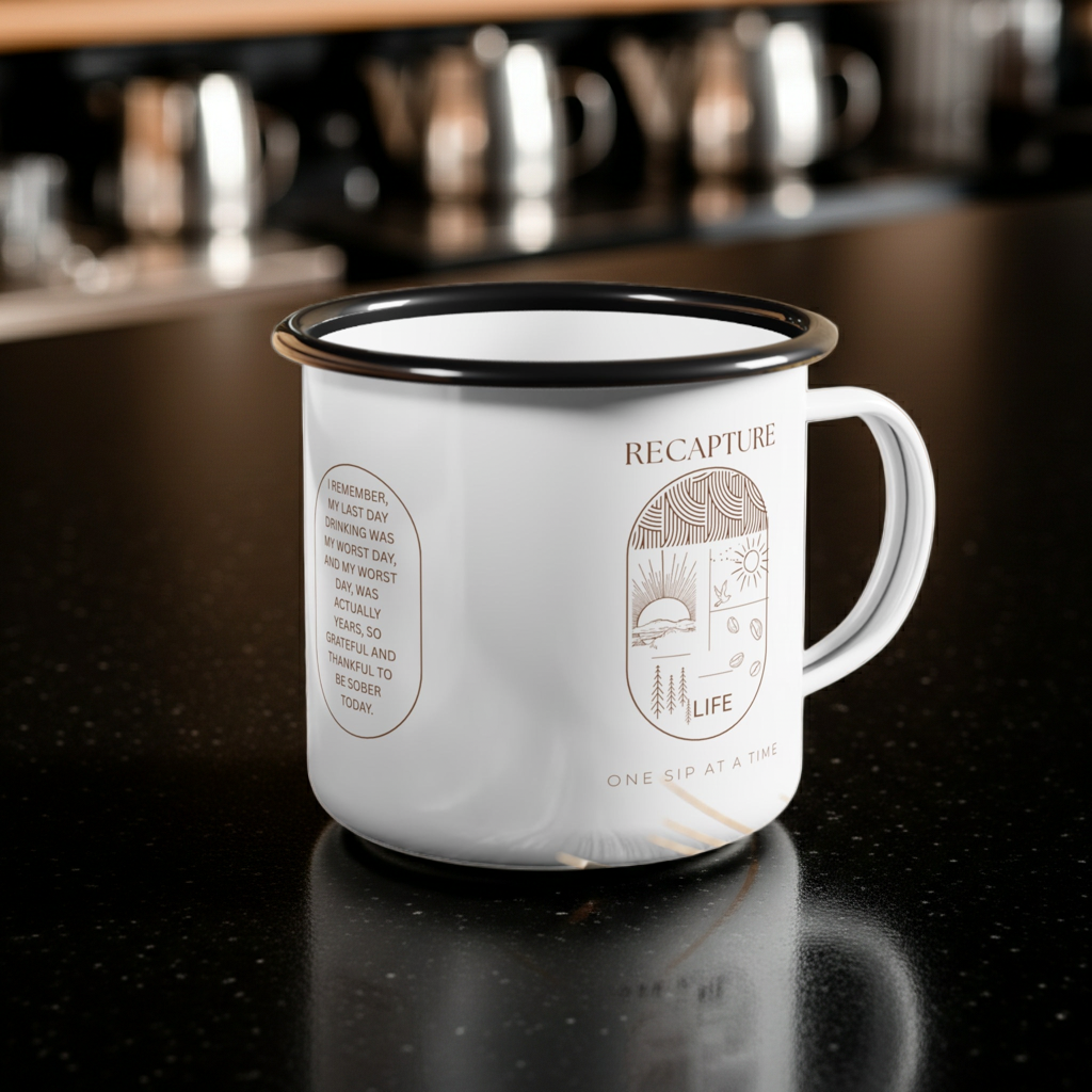 Enamel Camp Mug With Grateful For Recovery Message